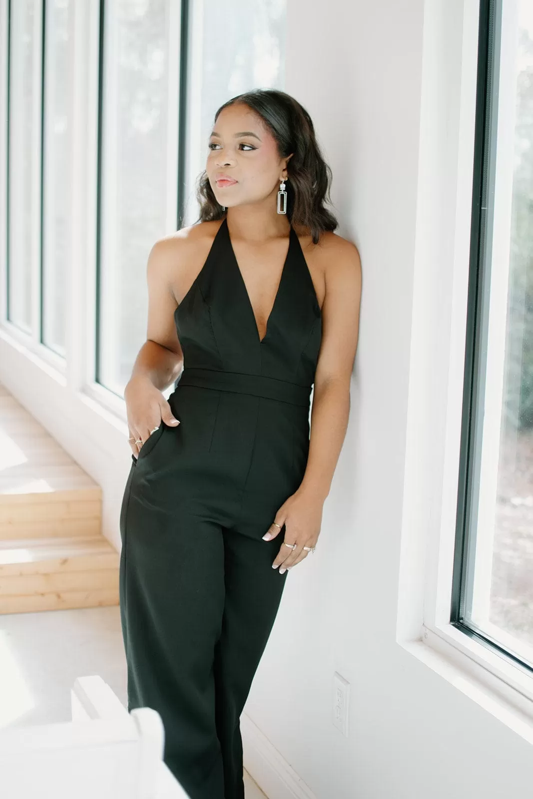 Black Deep V-Neck Jumpsuit