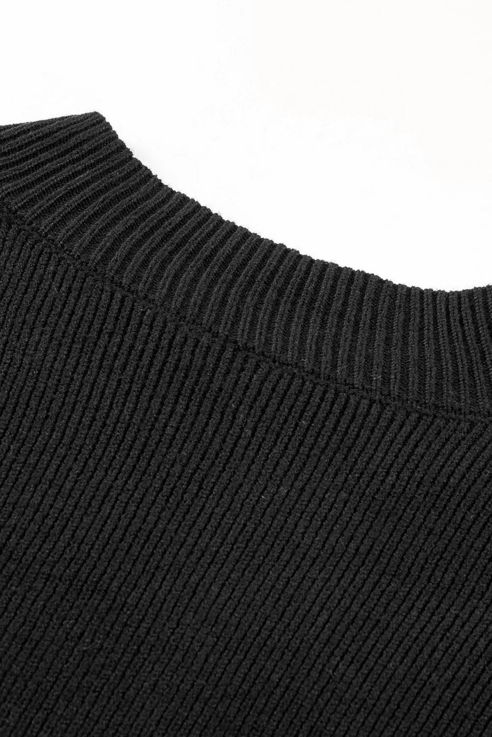 Black Oversized Drop Shoulder Bubble Sleeve Pullover Sweater