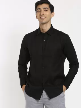 Black Solid Linen Formal Shirt