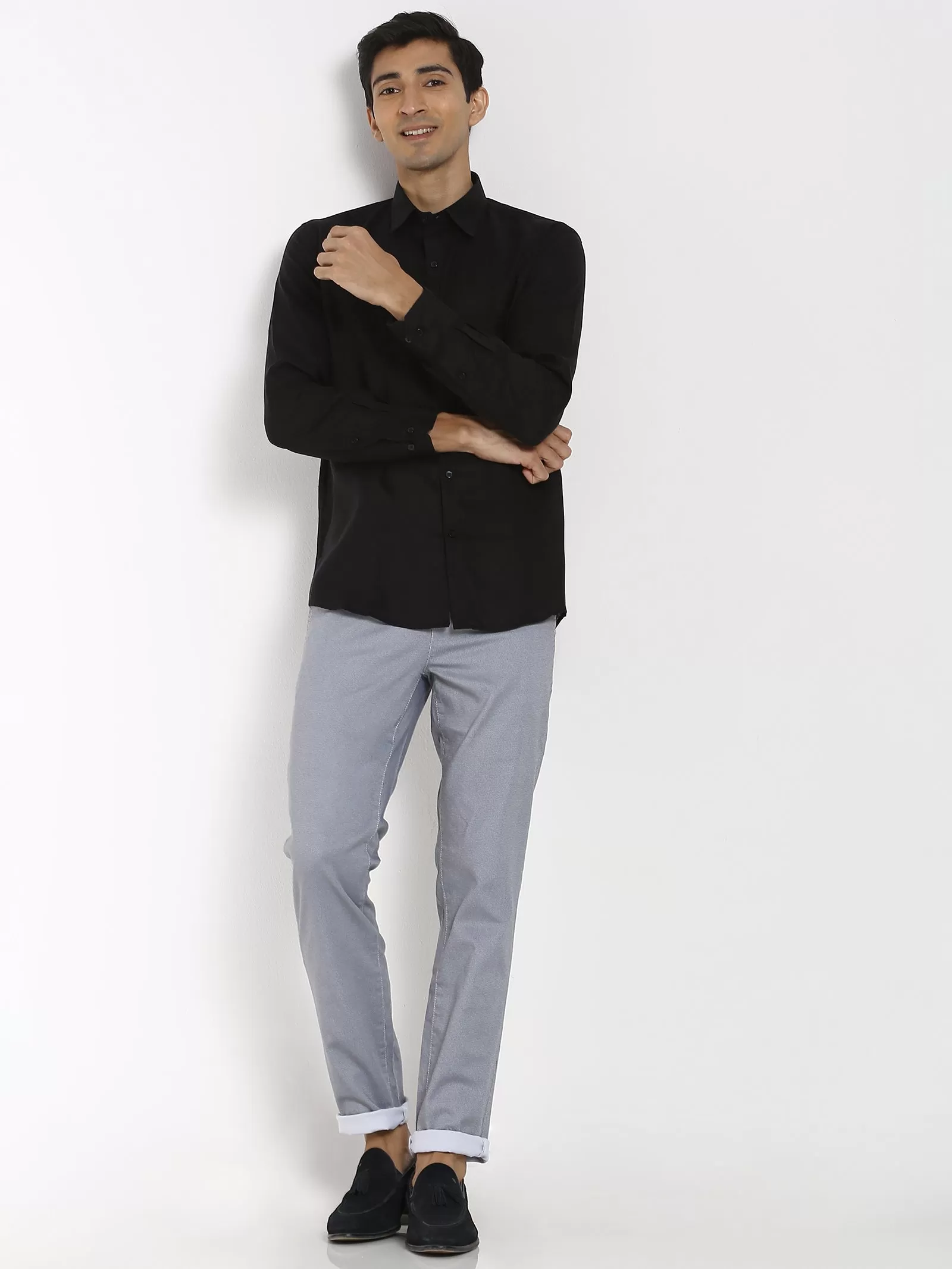 Black Solid Linen Formal Shirt