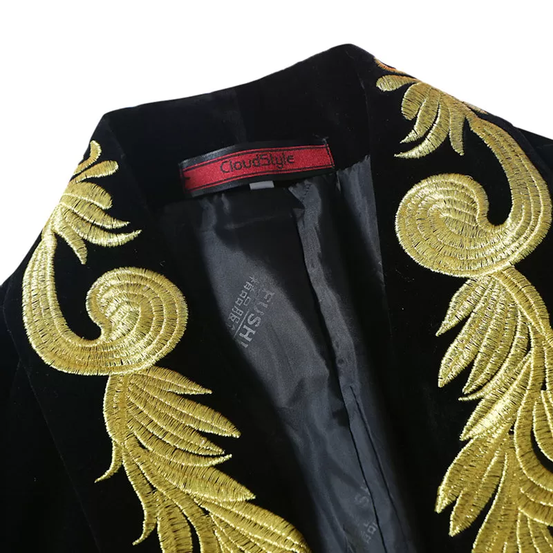 Black Velveteen Blazer Embroidered Blazer