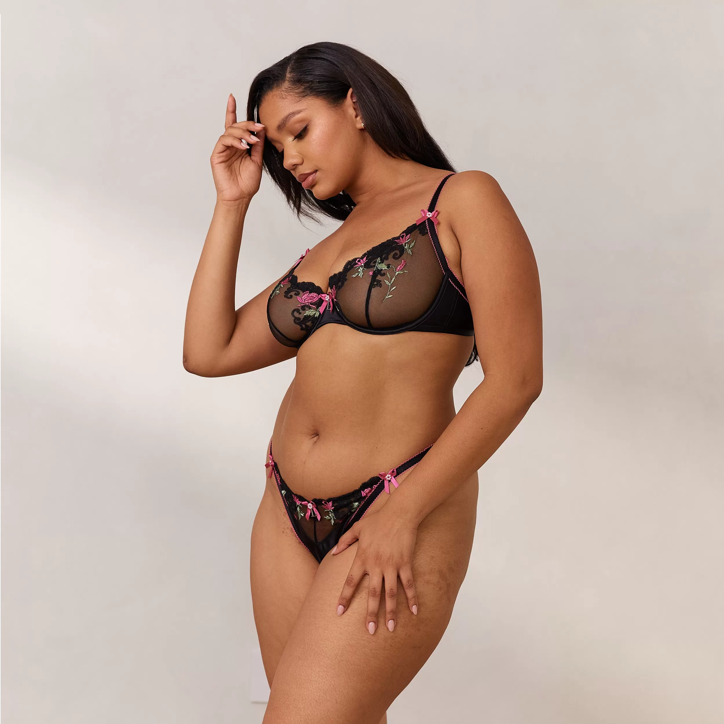 Bloom Embroidered Balcony Bra - Black