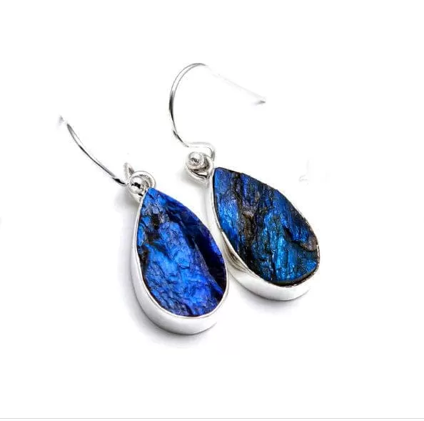 Blue Fire Labradorite 925 Sterling Silver Handmade Earrings For Women