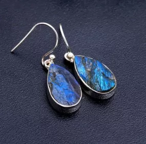 Blue Fire Labradorite 925 Sterling Silver Handmade Earrings For Women