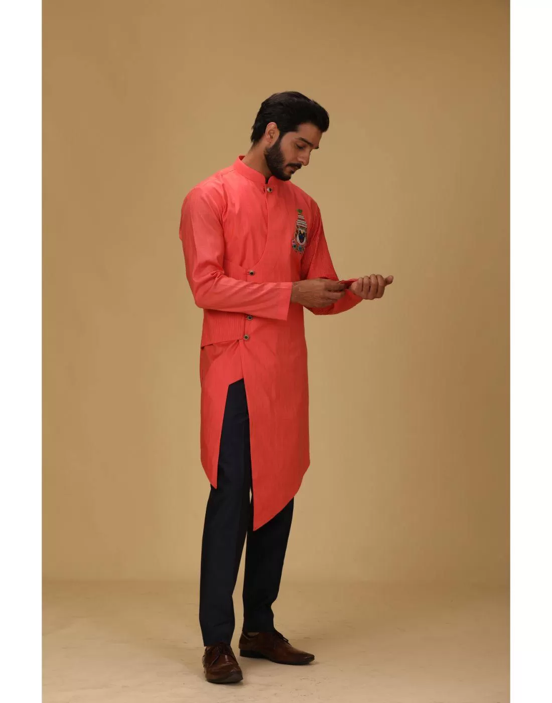 BluesnGreys Designer Orange Color Kurta Pant - Rent