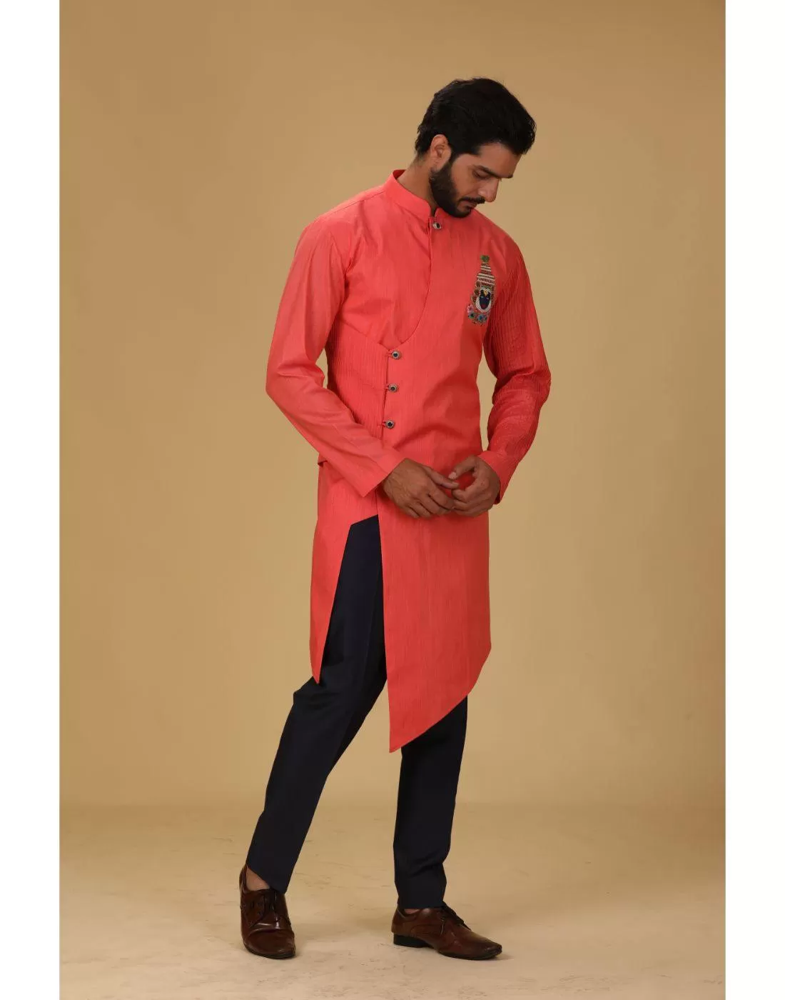 BluesnGreys Designer Orange Color Kurta Pant - Rent