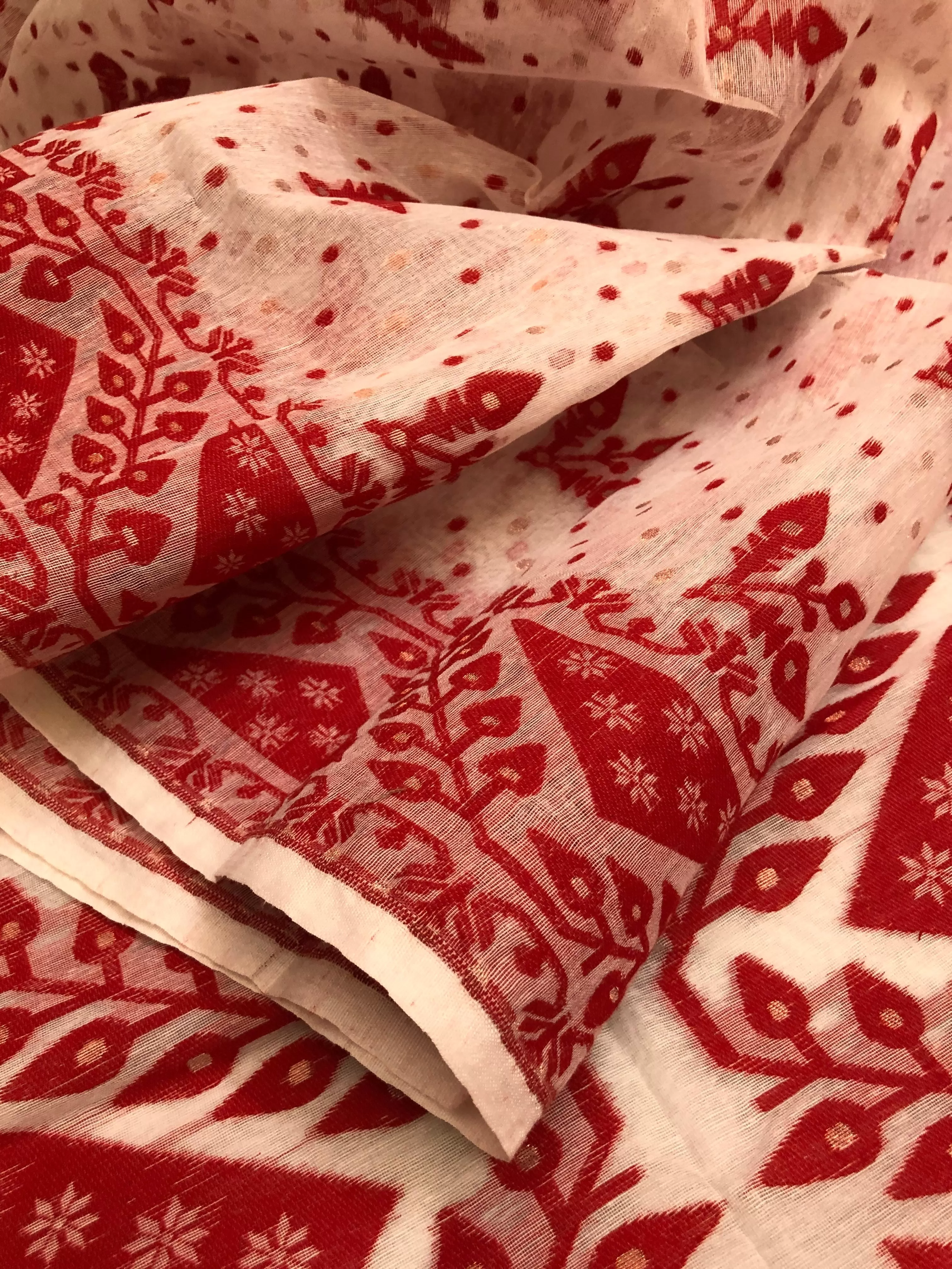 Bone White & Red Color Jamdani Saree