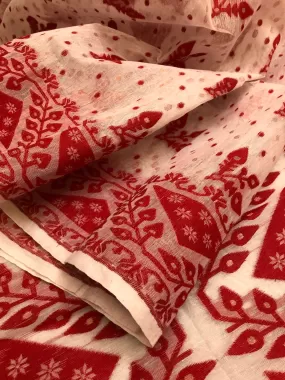 Bone White & Red Color Jamdani Saree