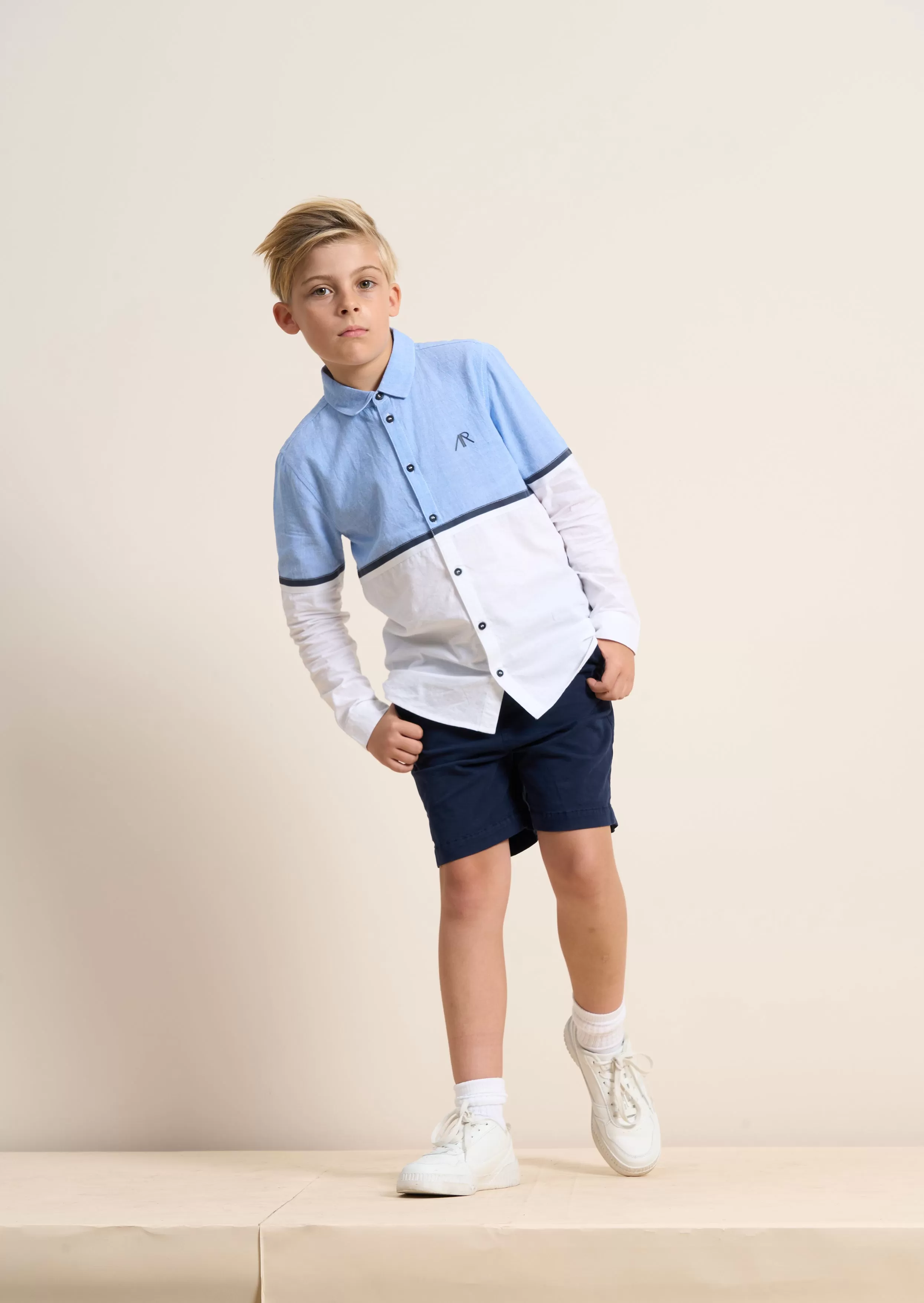 Boys Solid Navy Cotton Shorts