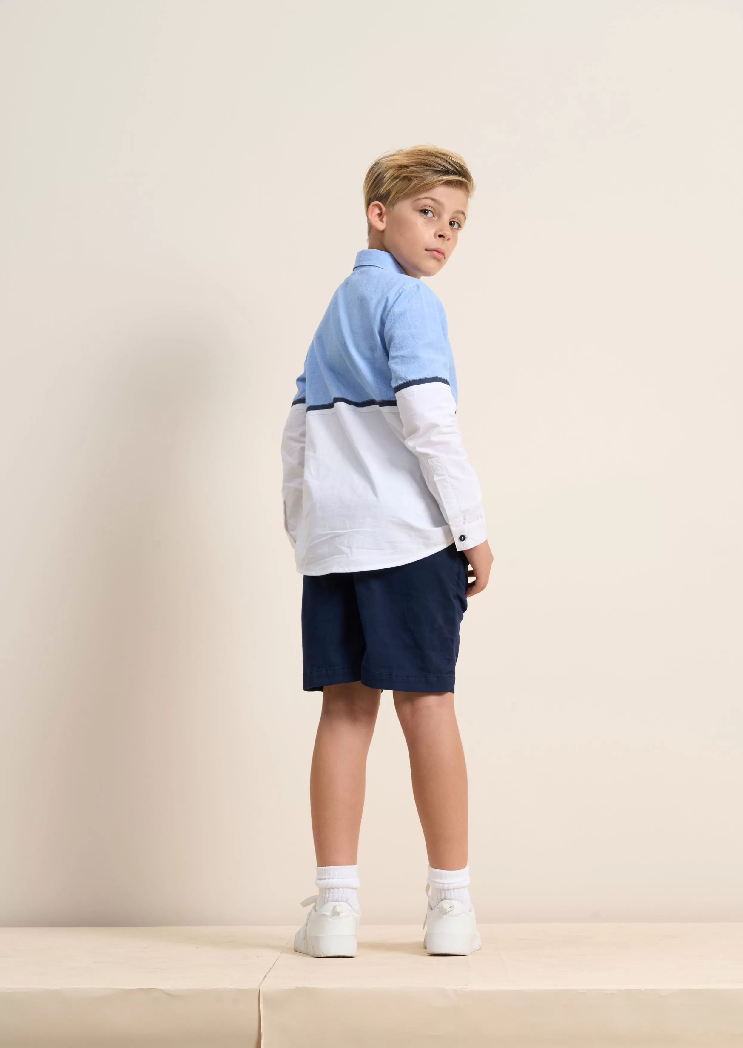 Boys Solid Navy Cotton Shorts