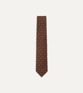 Brown and Green Geometric Medallion Print Madder Twill Silk Tie