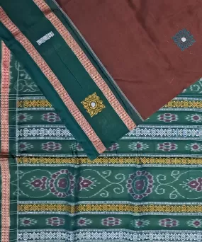 Brown deep green cotton handloom bomkai saree