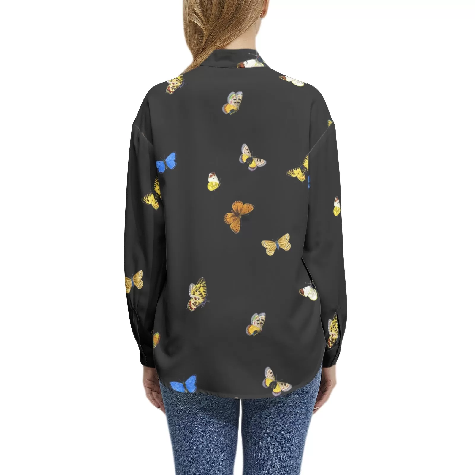 Butterfly Long Sleeve Button Up Casual Shirt Top