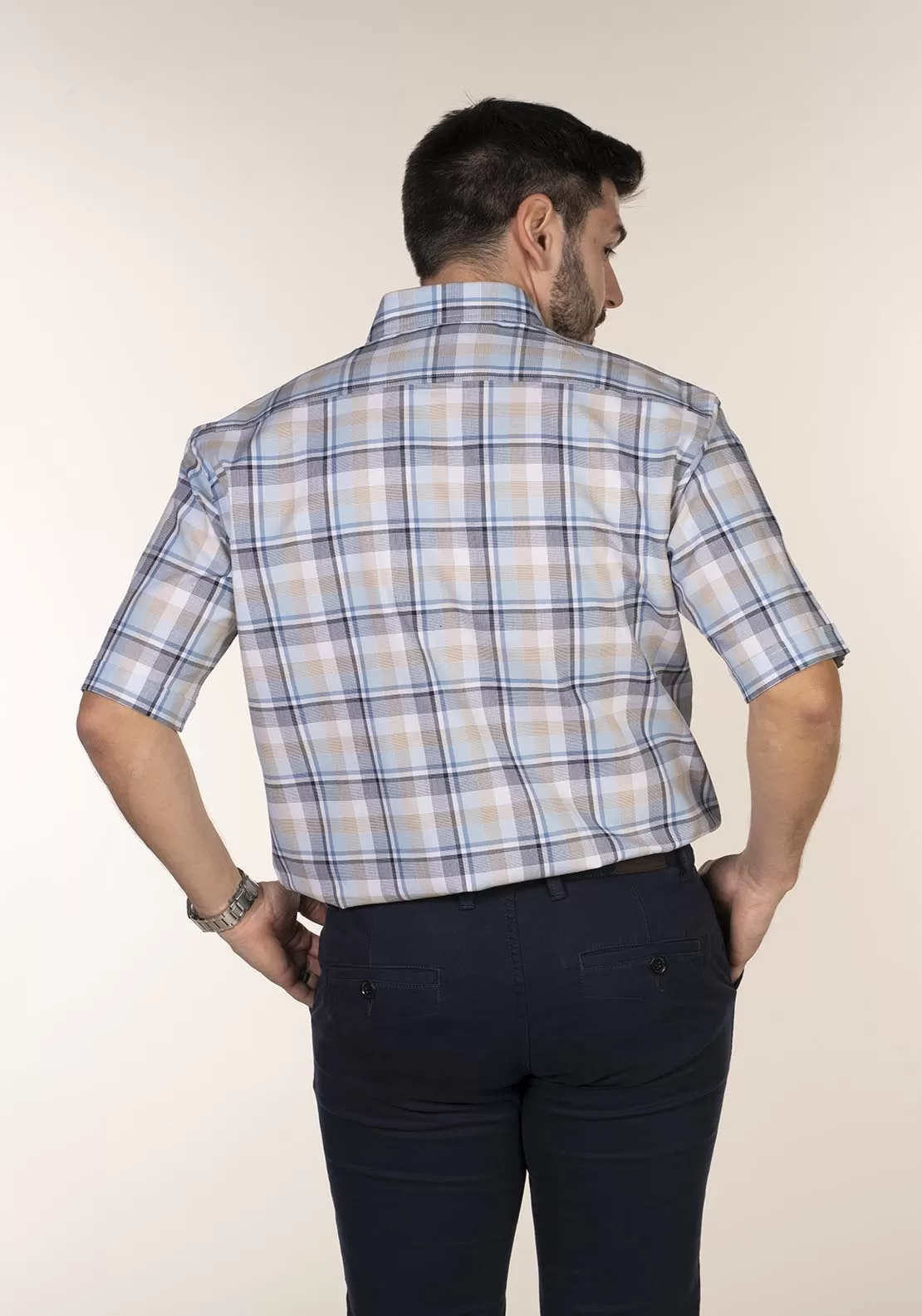 Casual Check Short Sleeve Shirt - Blue