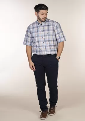 Casual Check Short Sleeve Shirt - Blue