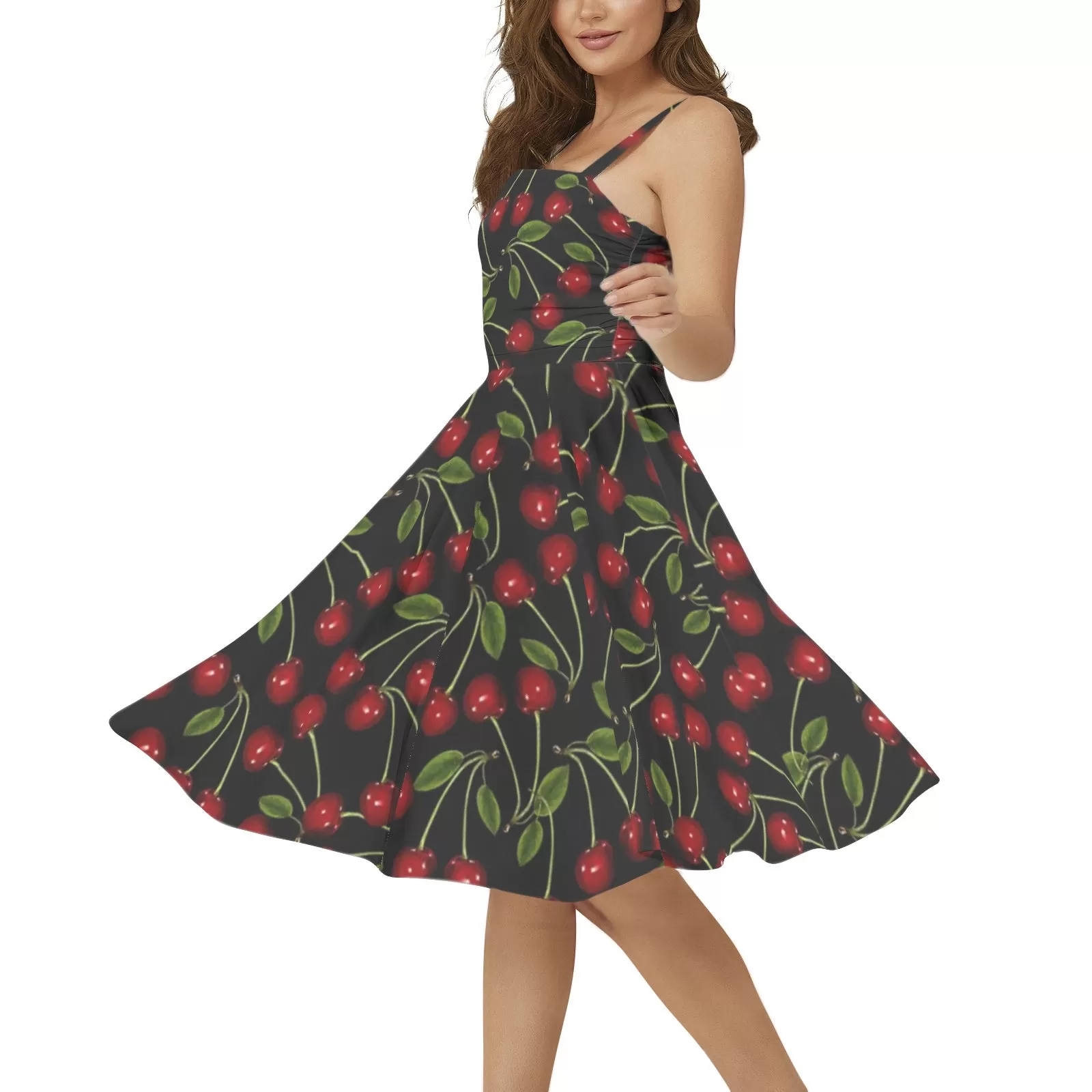 Cherry Bomb Sleeveless Square Neck Flare Hem Midi Dress