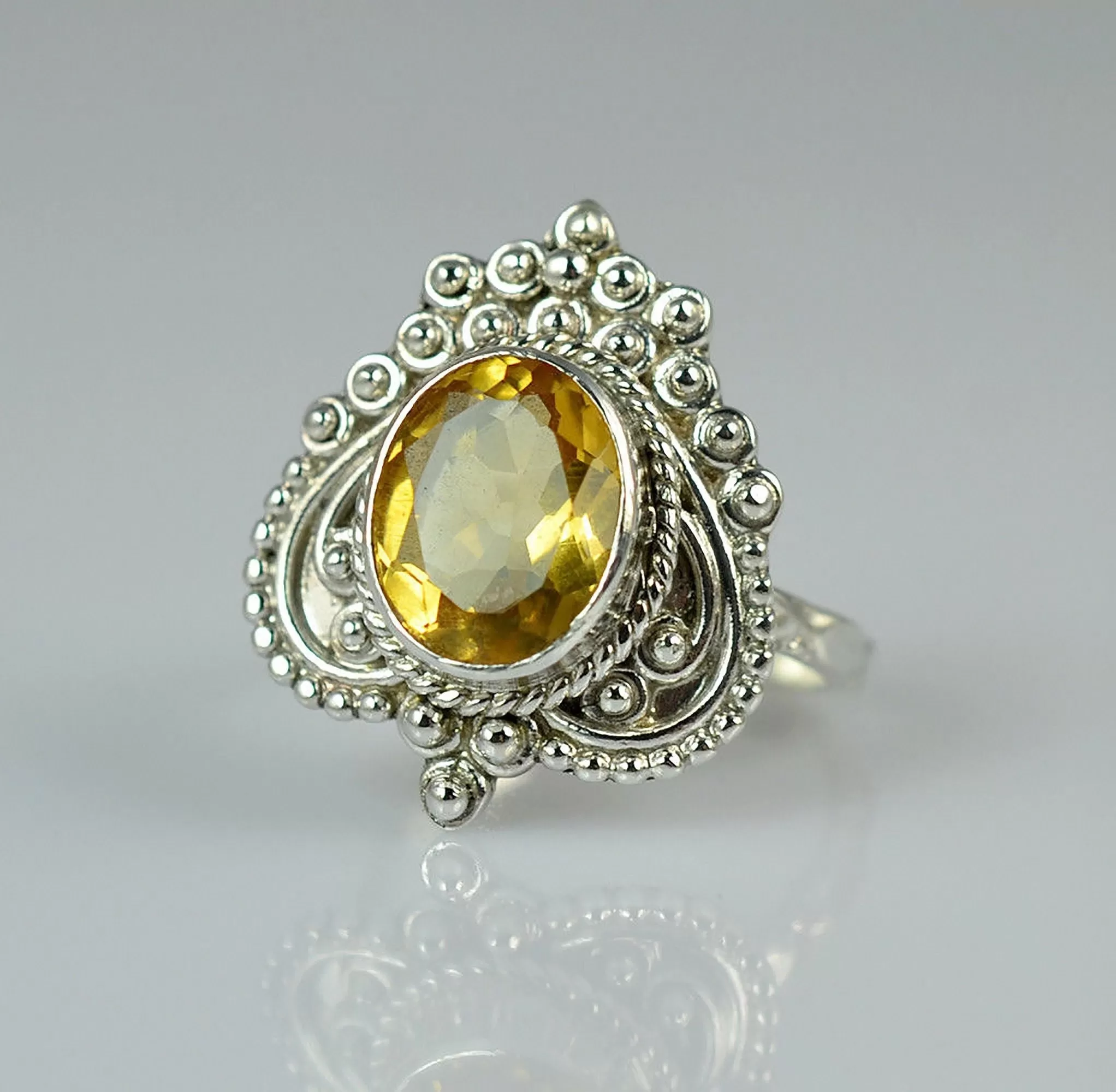 Citrine Oval 925 Solid Sterling Silver Handmade Ring Size 4 to 13 US