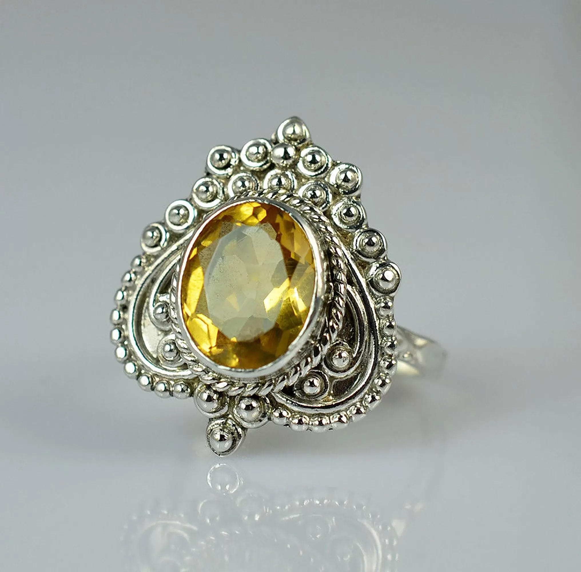 Citrine Oval 925 Solid Sterling Silver Handmade Ring Size 4 to 13 US