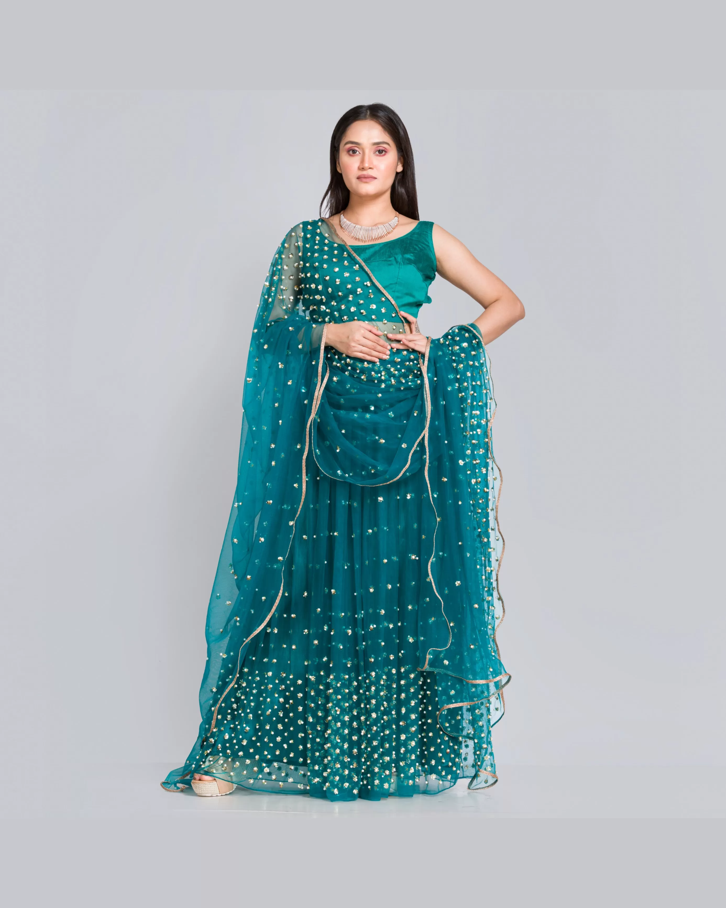 City of Stars Teal Blue Lehenga