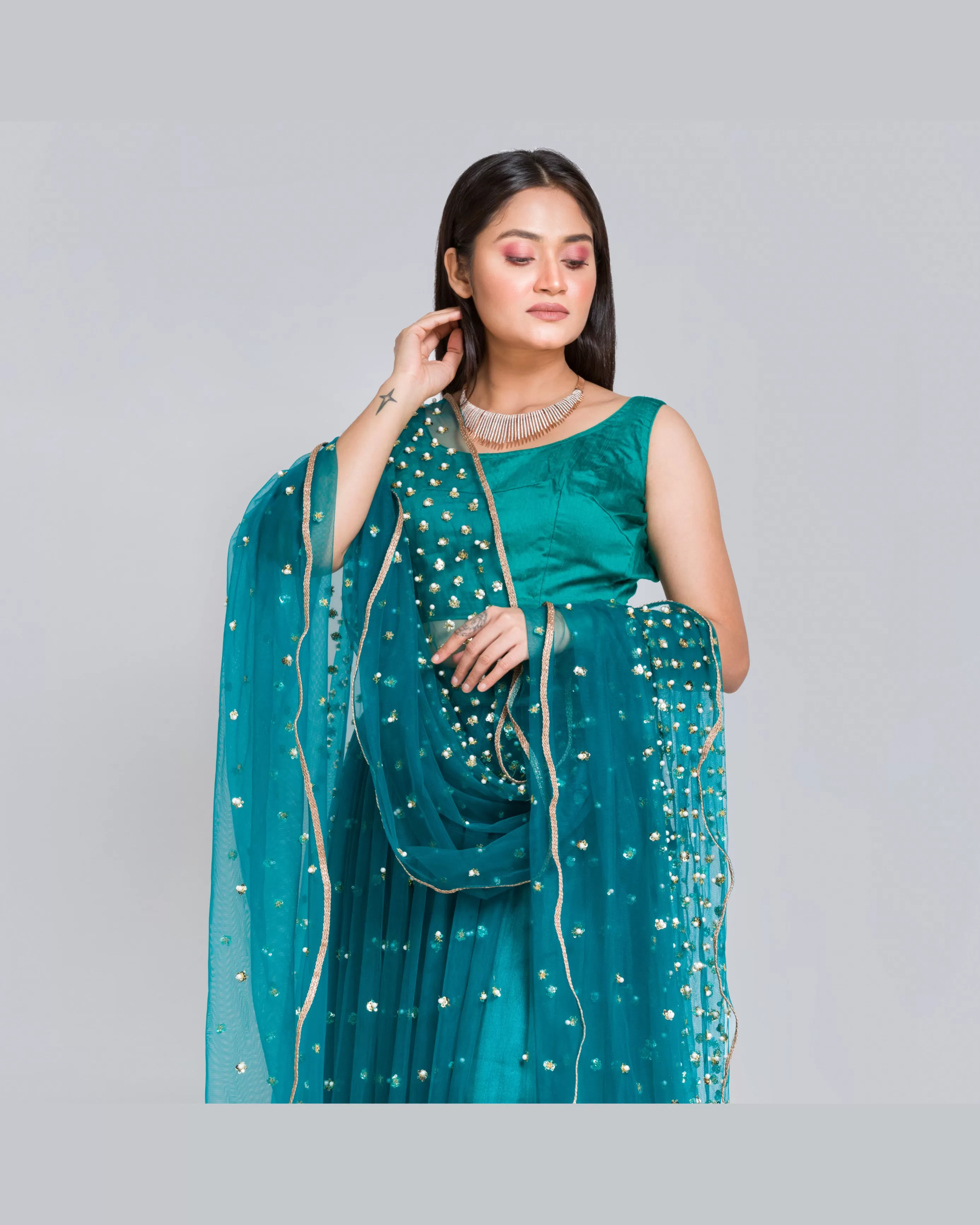 City of Stars Teal Blue Lehenga