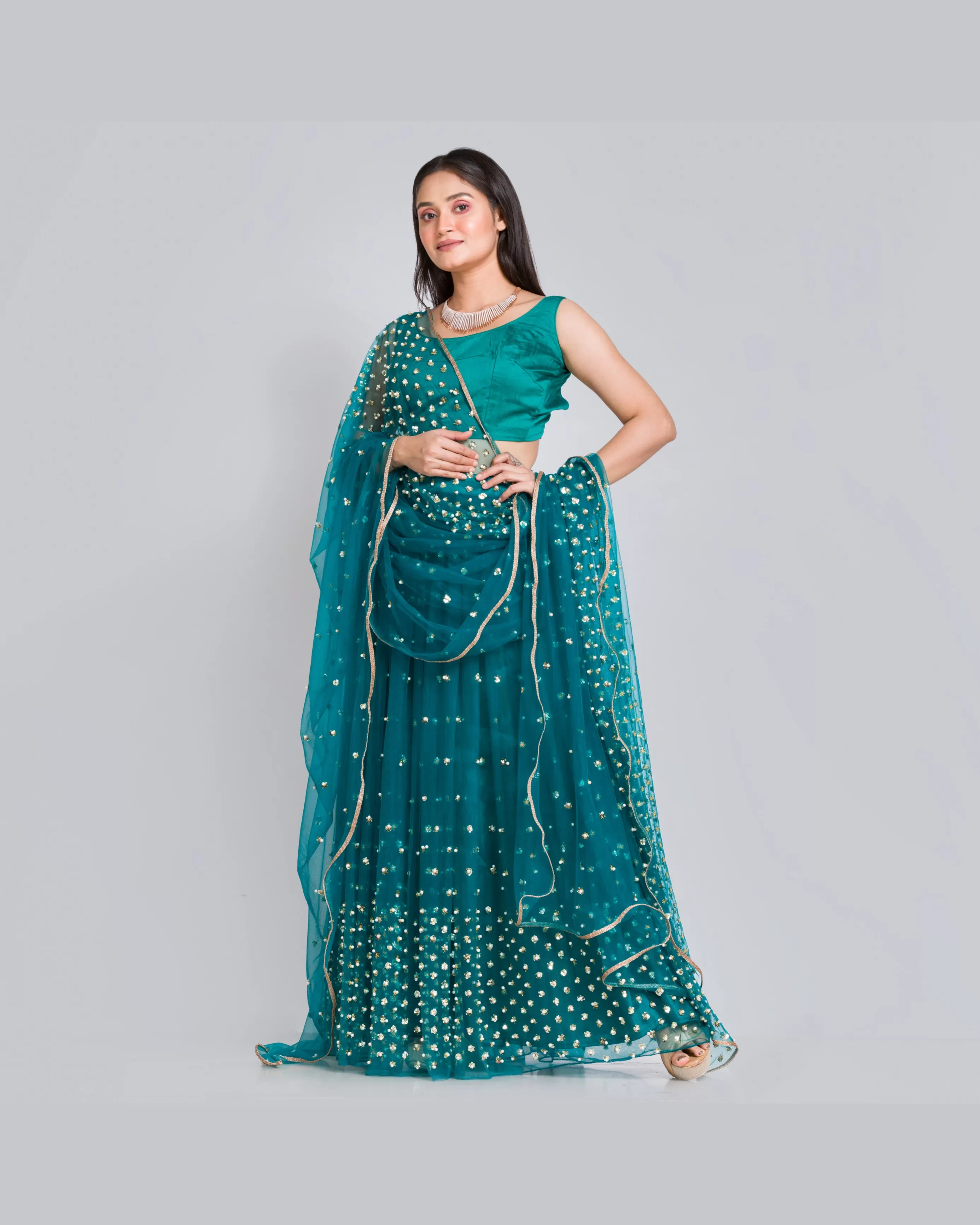 City of Stars Teal Blue Lehenga