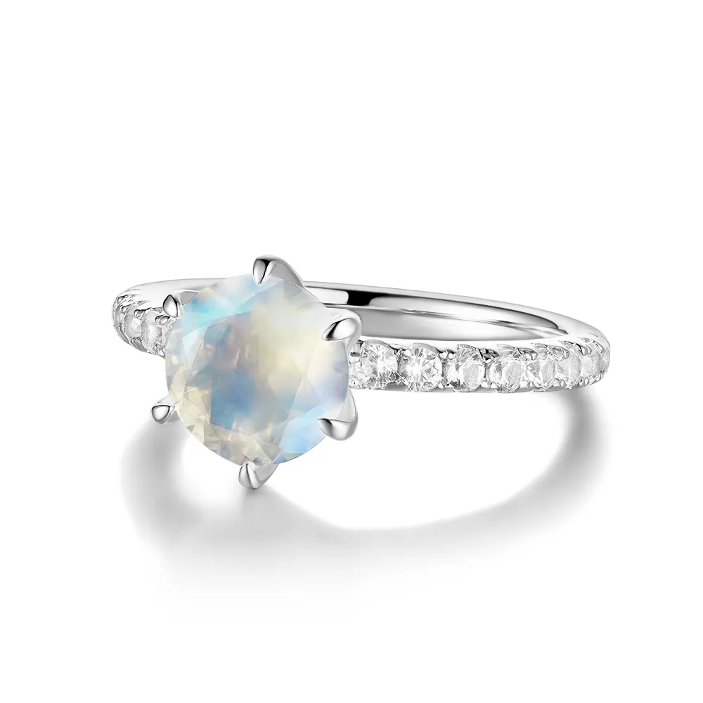 Classic Round Moonstone Ring With White Sapphire Side Stones