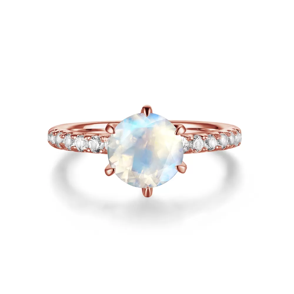 Classic Round Moonstone Ring With White Sapphire Side Stones