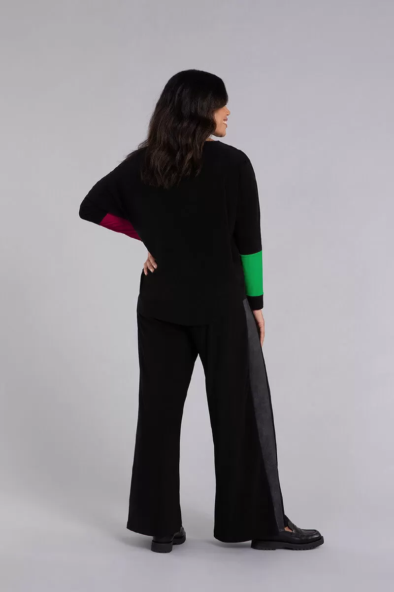 Colour Block Sleeve Nu Cinch Top | Black/Kelly/Magenta