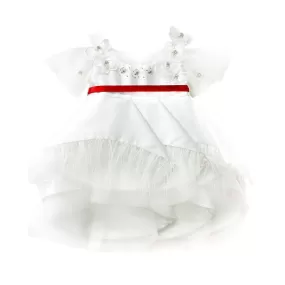 Constanza White Ceremony  Dress with Red Bow