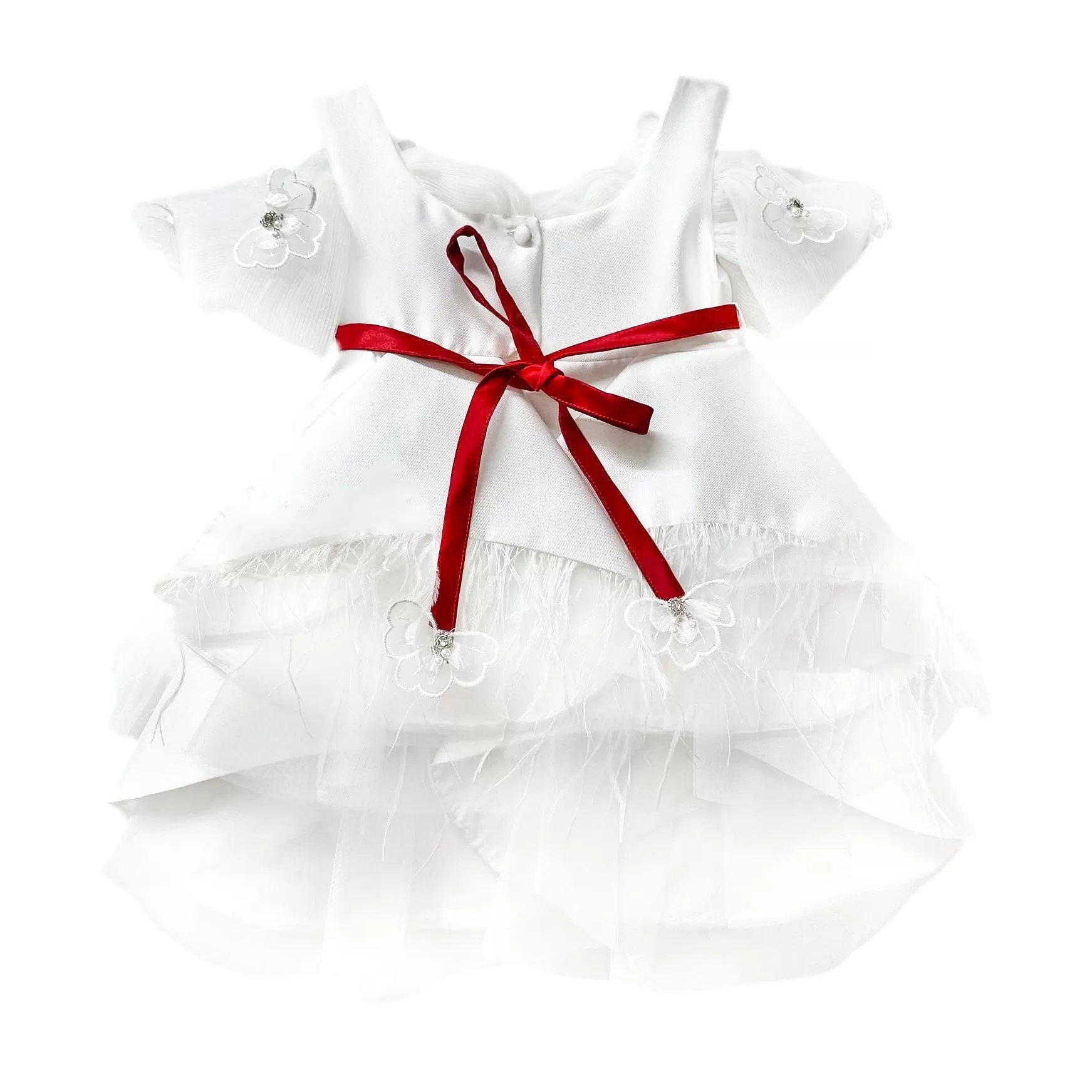 Constanza White Ceremony  Dress with Red Bow