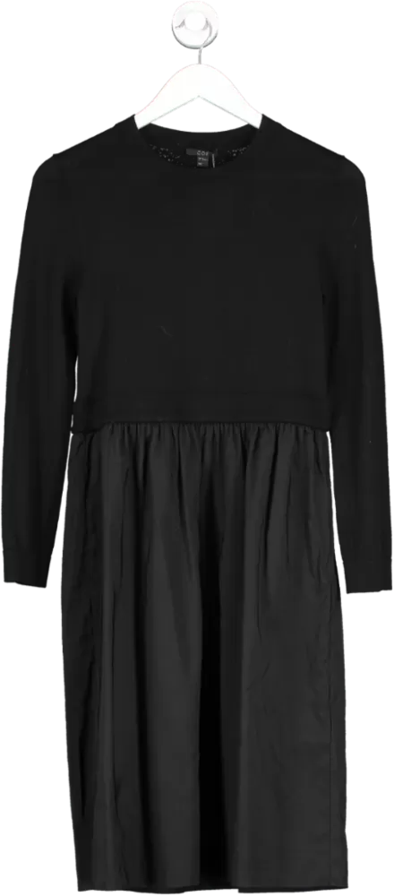 cos Black Wool Dress With Contrasting Skirt UK XS