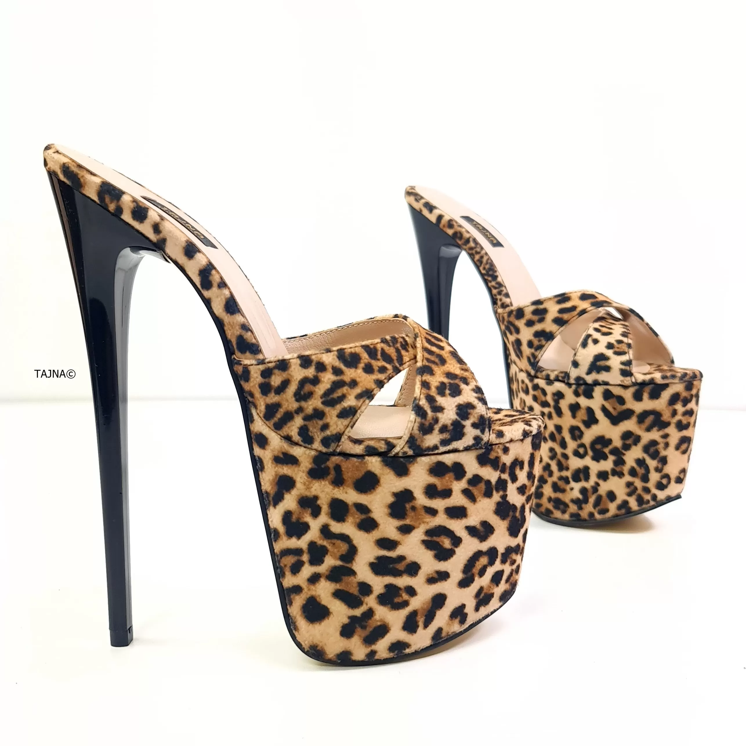 Cross Strap Leopard High Heel Mules