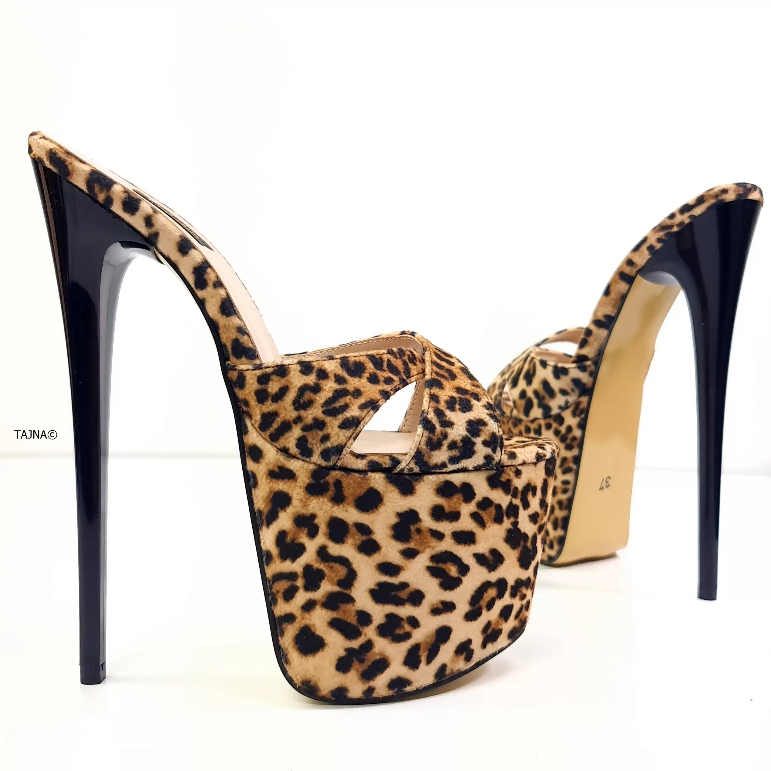 Cross Strap Leopard High Heel Mules