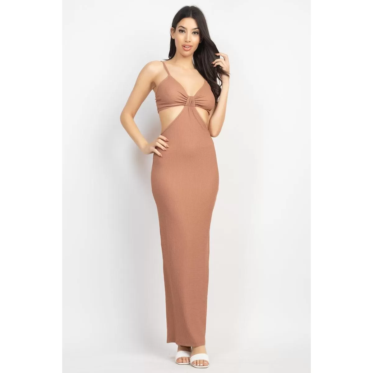 Cutout Back Slit V-neck Maxi Dress