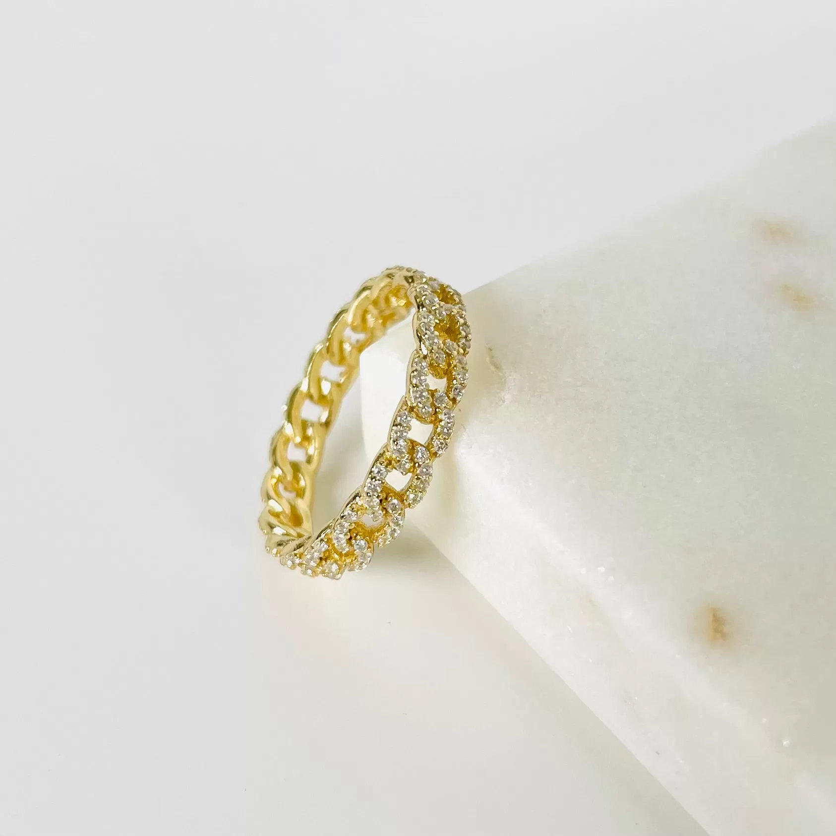 CZ Curb Chain Link Ring