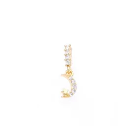 CZ Hoop Nose Ring with Dangle Crescent Moon and Star - Gold