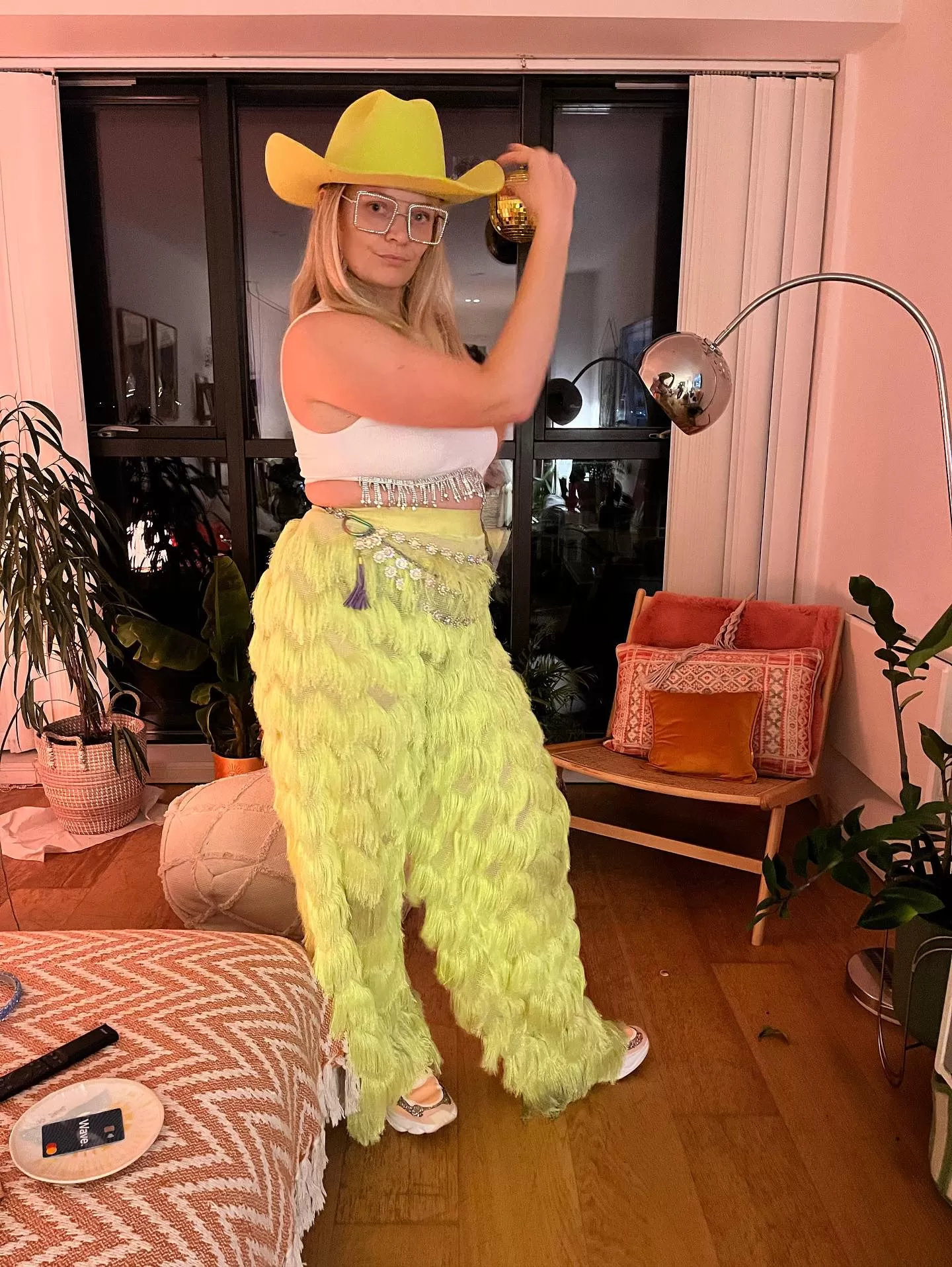 Dallas Fringed Trousers in Neon Yellow