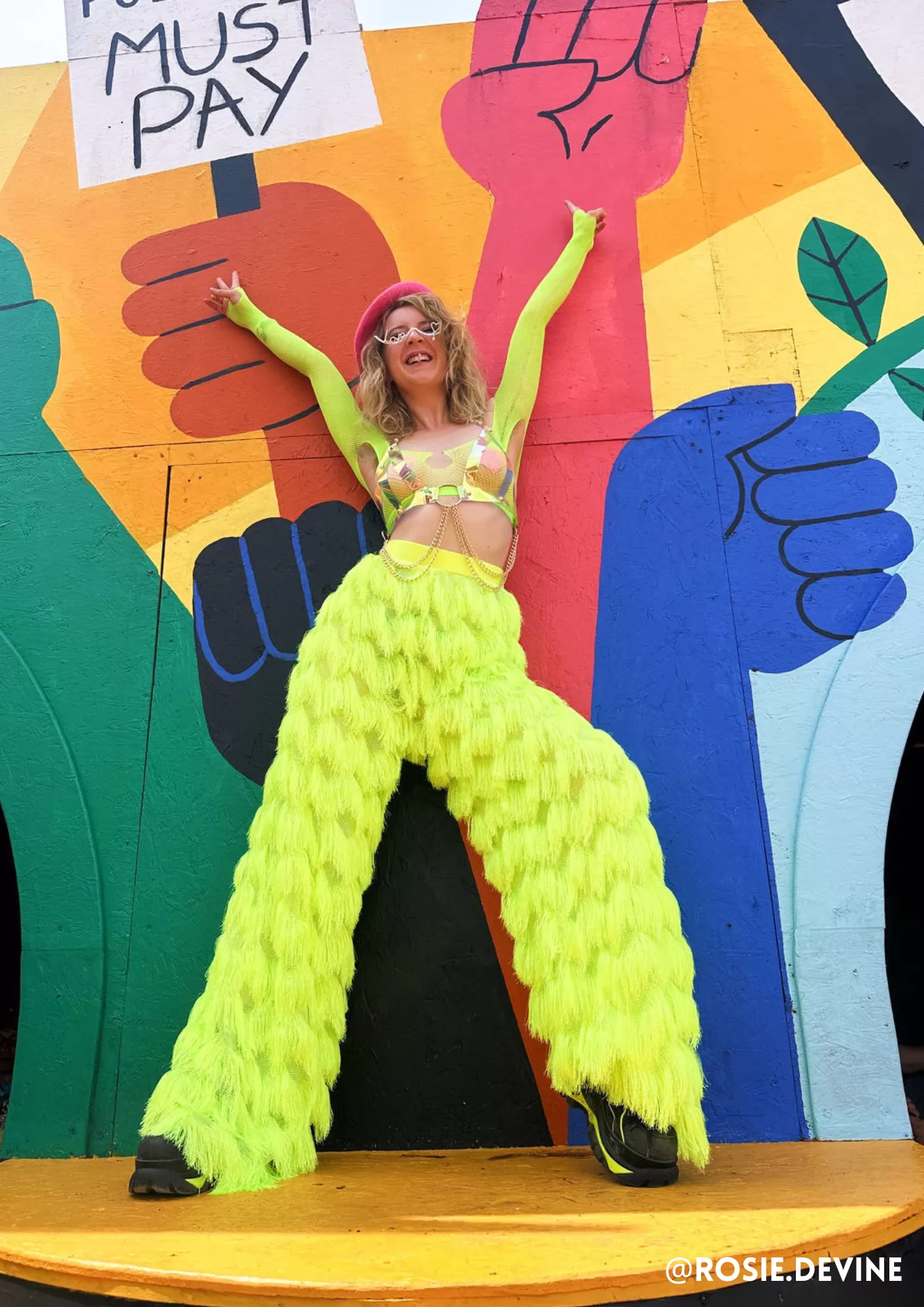 Dallas Fringed Trousers in Neon Yellow