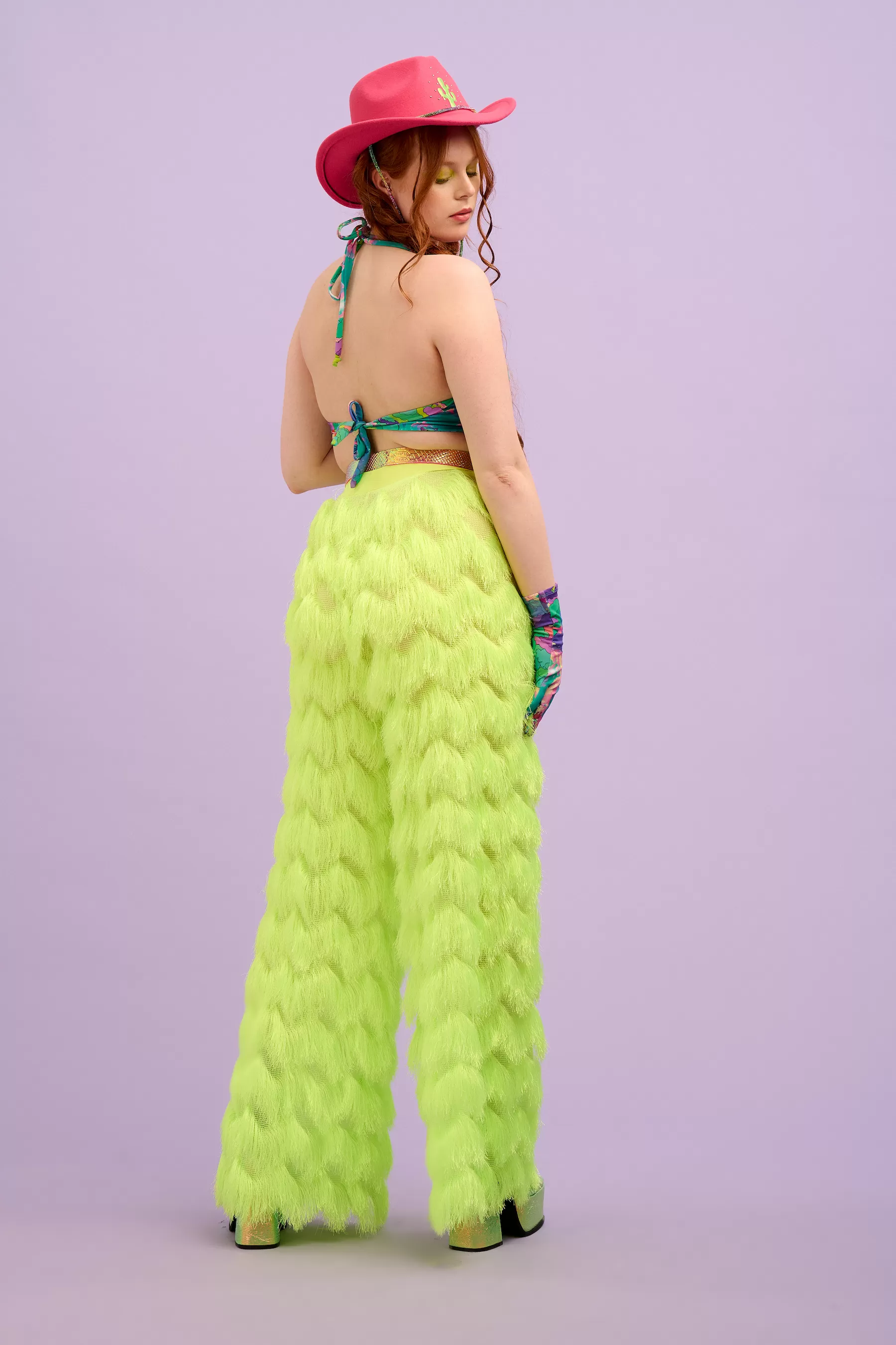 Dallas Fringed Trousers in Neon Yellow