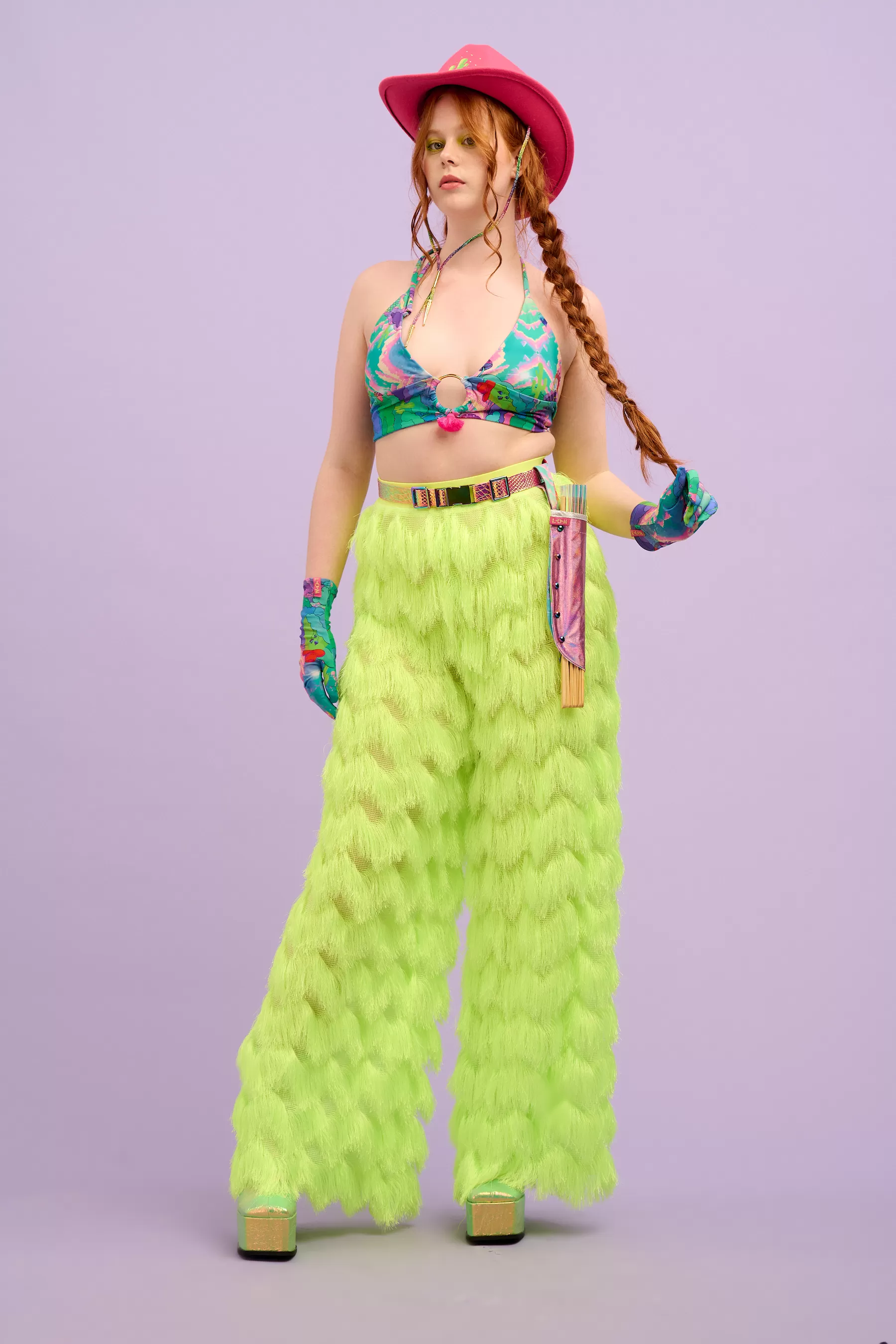 Dallas Fringed Trousers in Neon Yellow