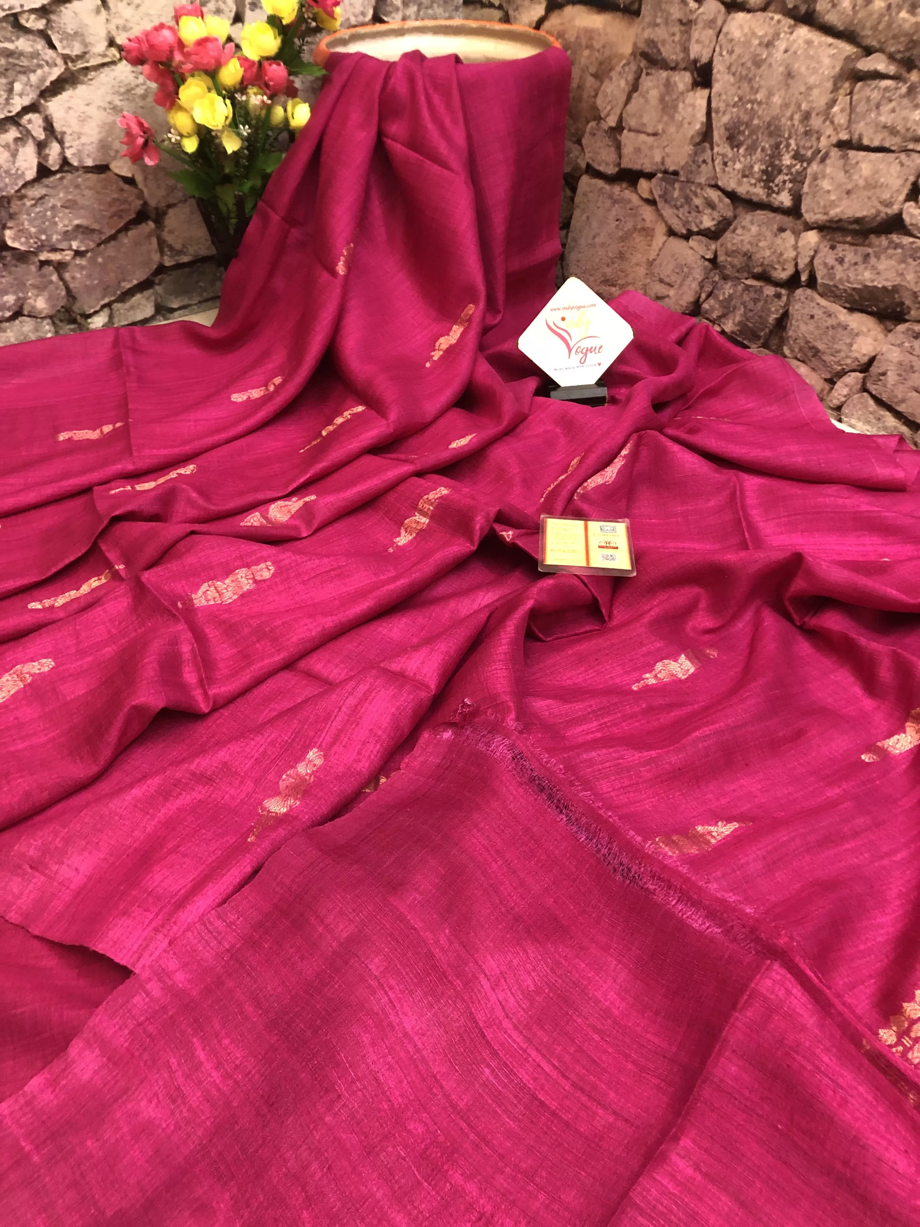 Dark Magenta Color Pure Matka Tussar Handloom with Baluchari Design