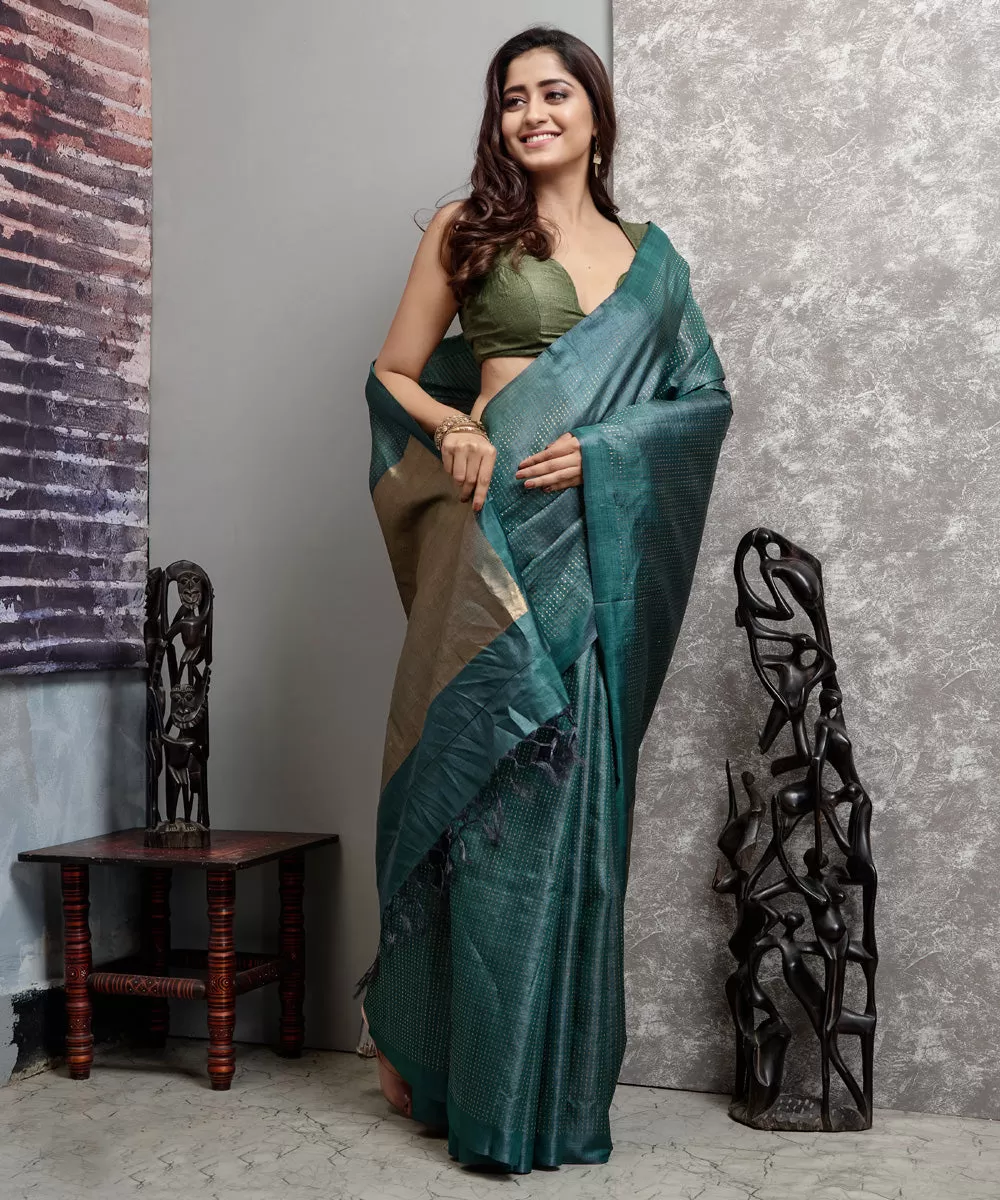 Dark rama green handwoven chhatisgarh tussar silk saree