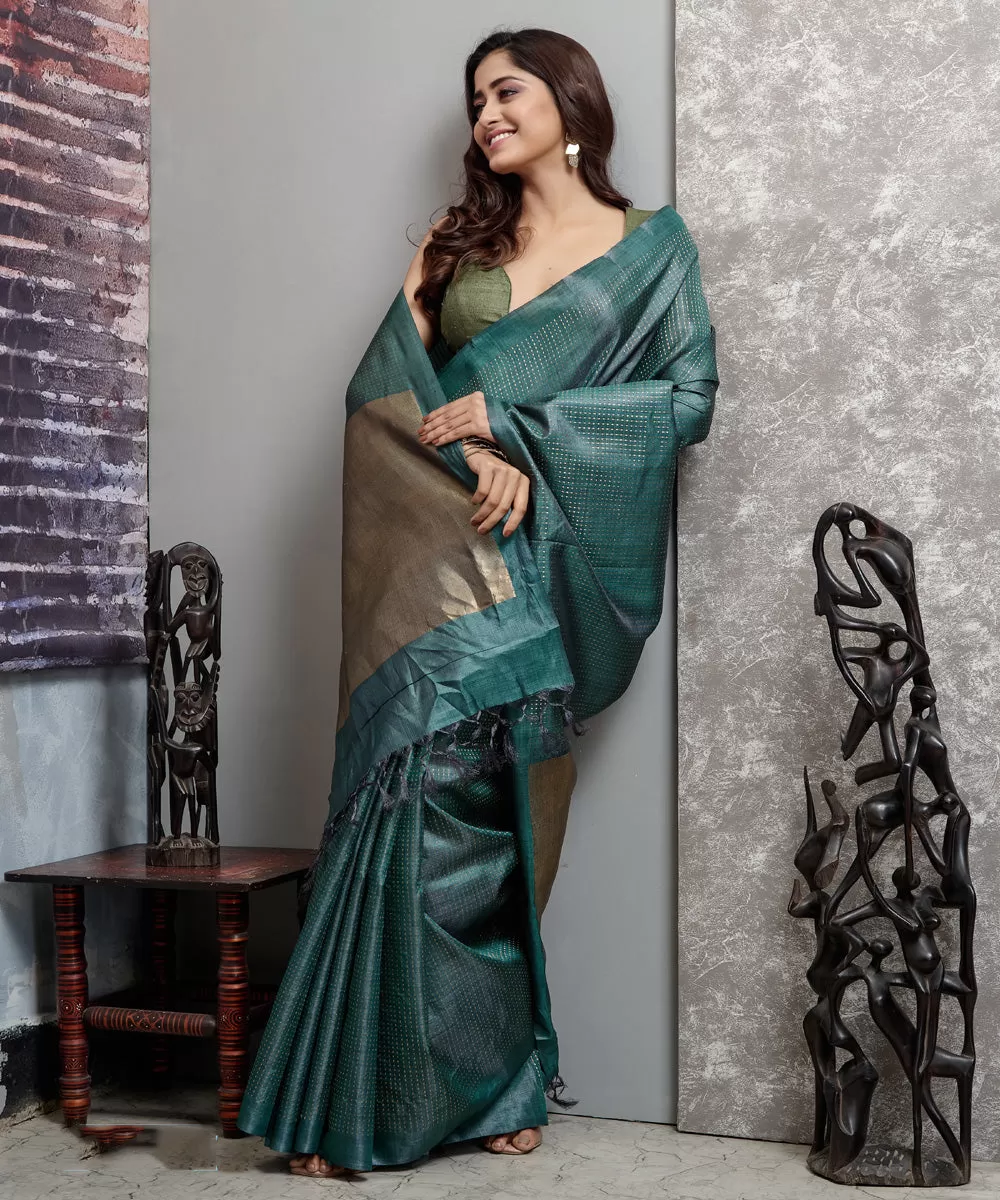 Dark rama green handwoven chhatisgarh tussar silk saree