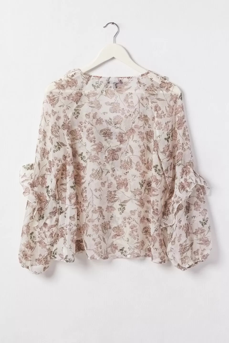 Day Dream Ivory Floral Frill Neck LS Frill Sleeve Top