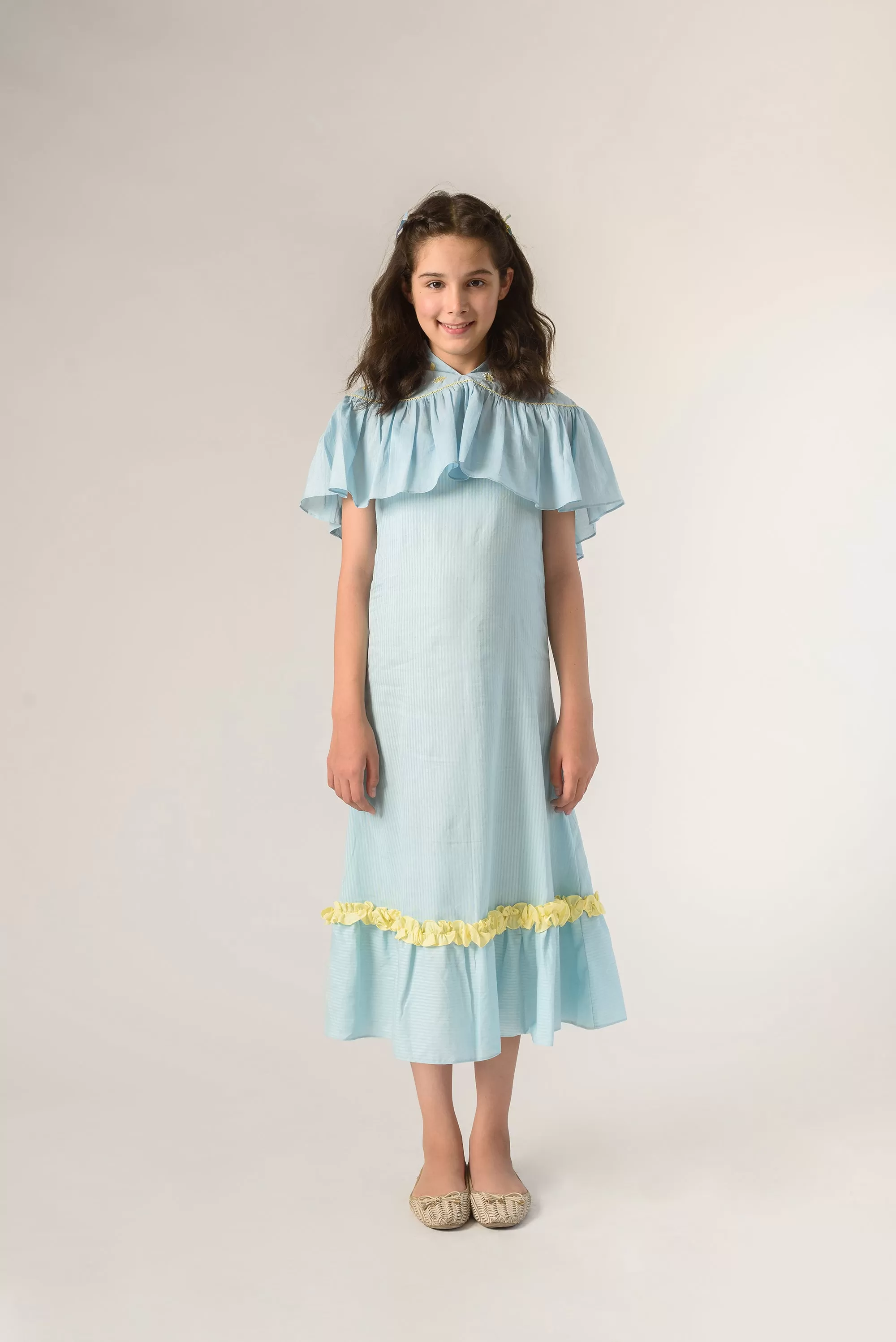 Days of tranquil- Organic Cotton Slip Dress With Embroidered Cape For Girls