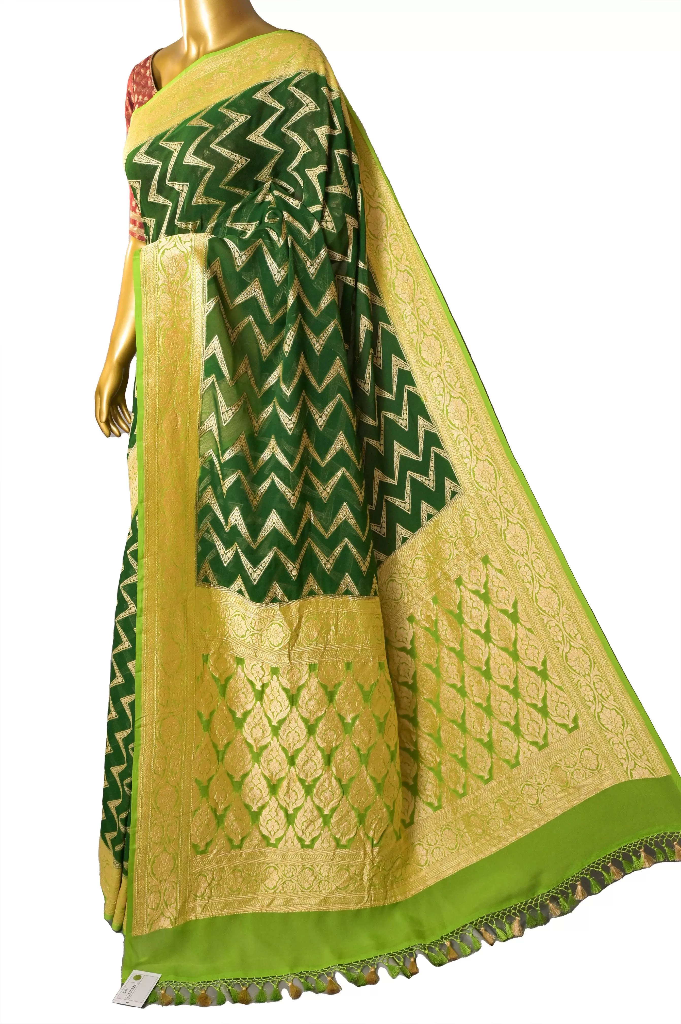 Deep Green Color Pure Khaddi Georgette Banarasi Saree with Allover Work