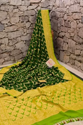 Deep Green Color Pure Khaddi Georgette Banarasi Saree with Allover Work