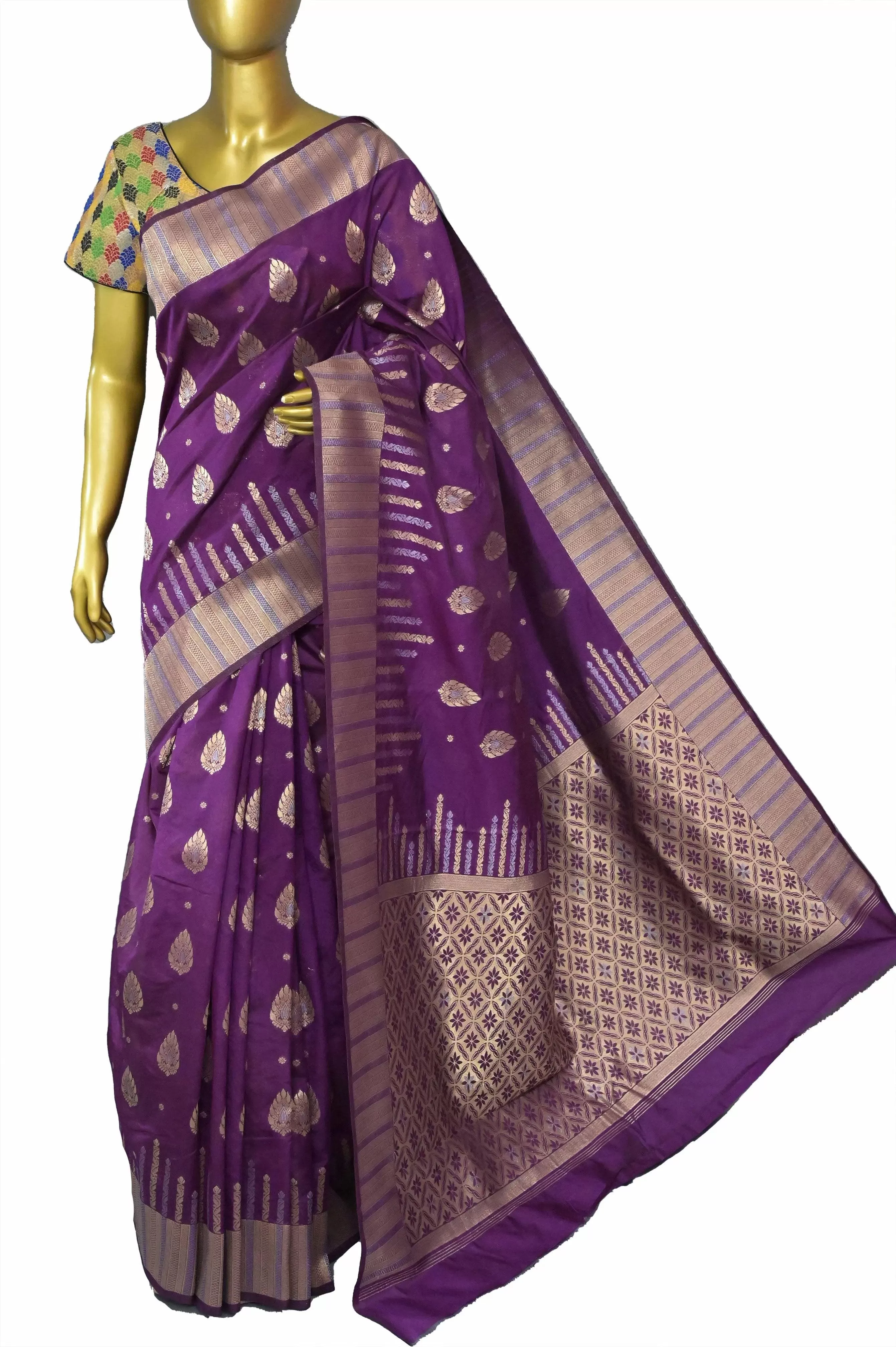 Deep Magenta Color Chanderi Banarasi Saree with Meenakari Work