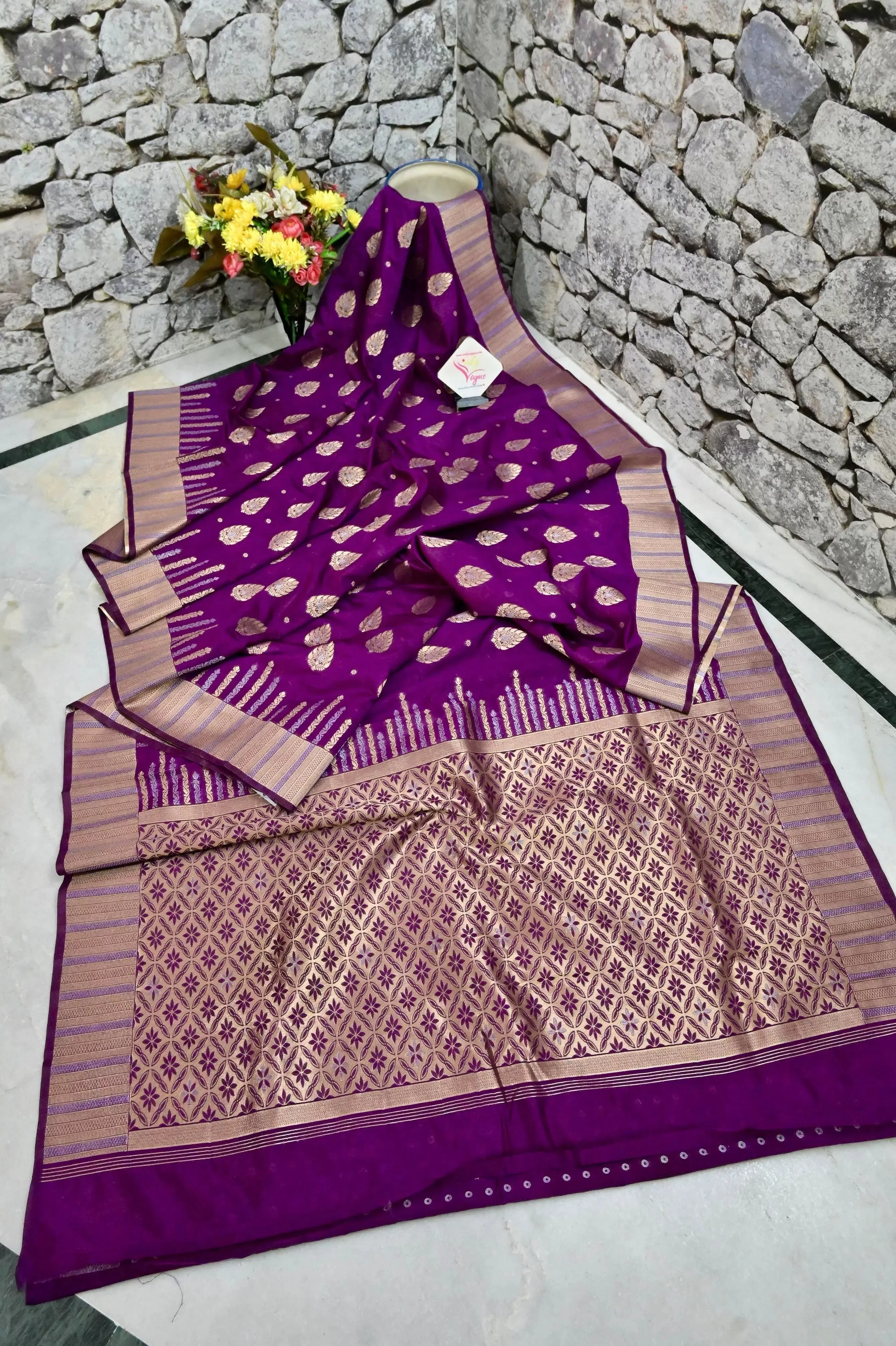 Deep Magenta Color Chanderi Banarasi Saree with Meenakari Work