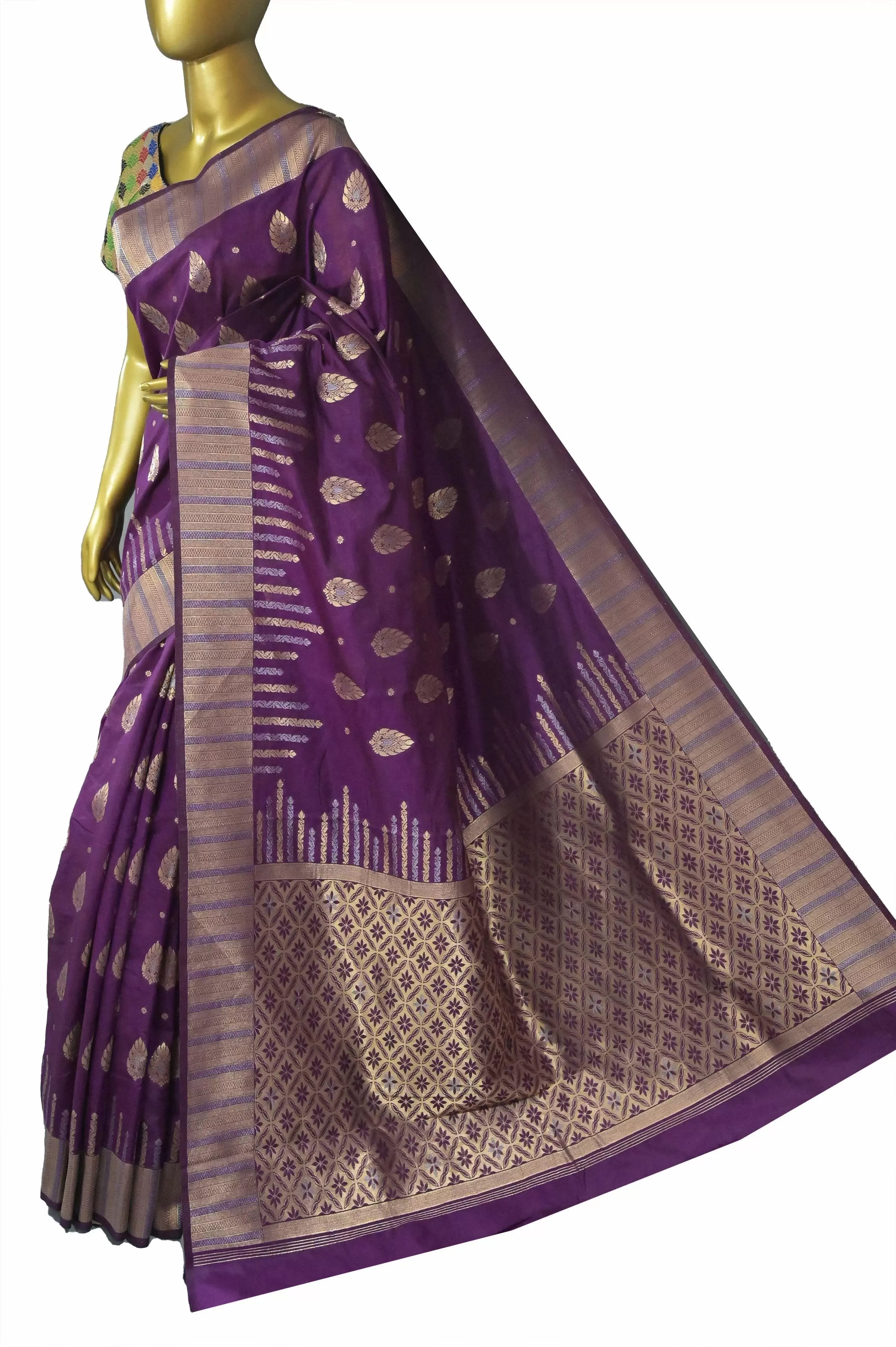 Deep Magenta Color Chanderi Banarasi Saree with Meenakari Work